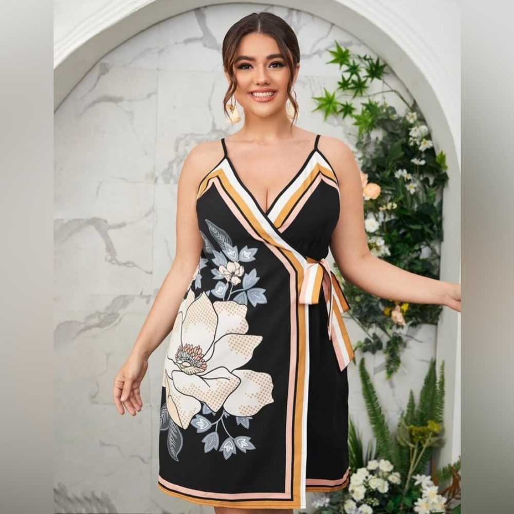 Plus Contrast Panel Trim Belted A-line Dress